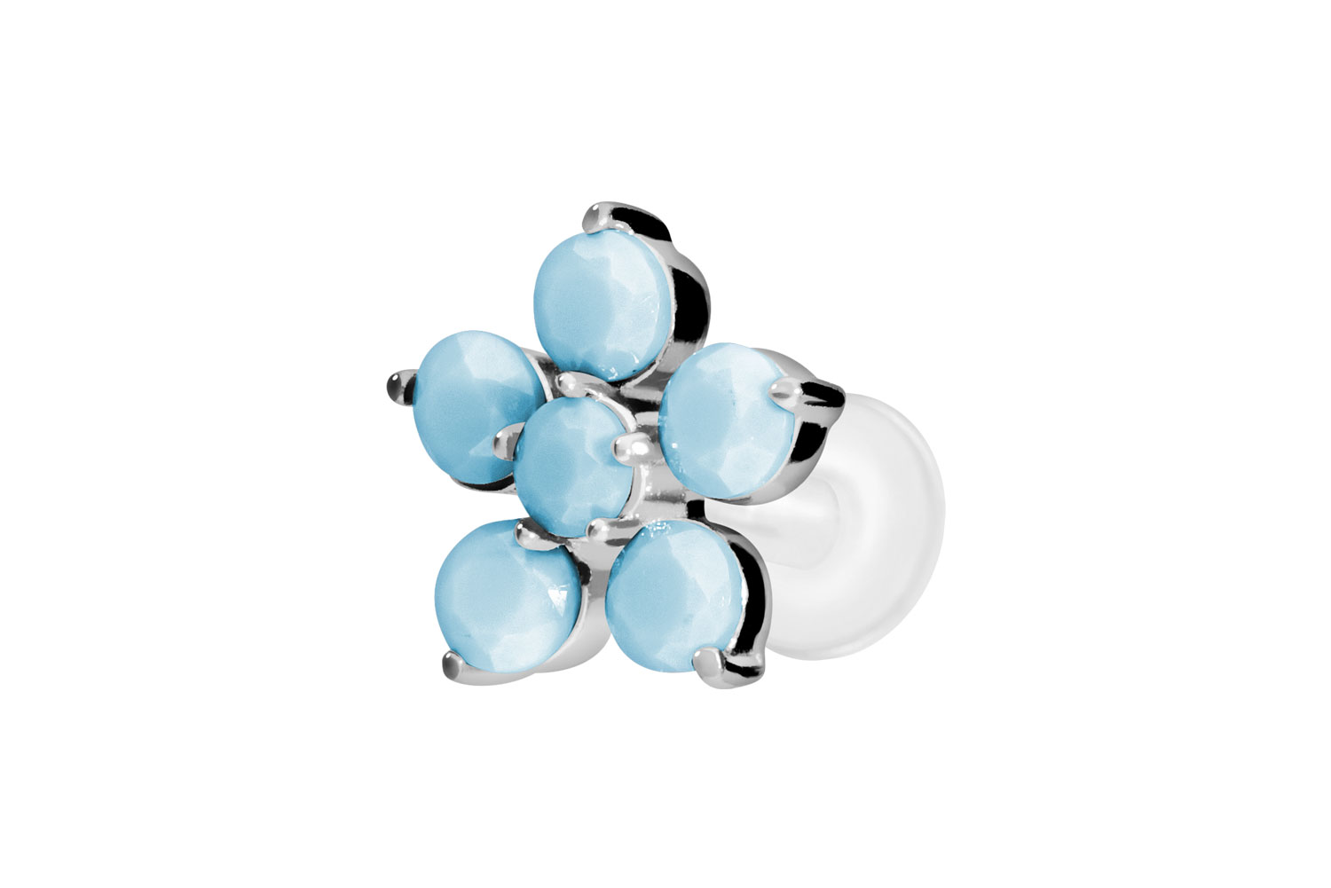 PTFE Labret Piercing mit Innengewinde + Titan-Aufsatz BLUME + SYNTHETISCHE TÜRKISE